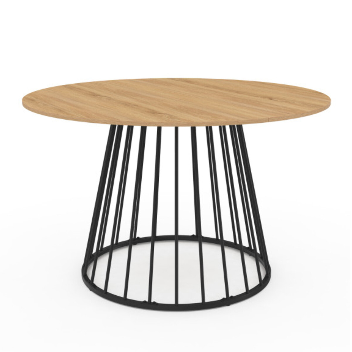 Table repas Adelle plateau rond extensible et pied filaire noir - Bois / Noir