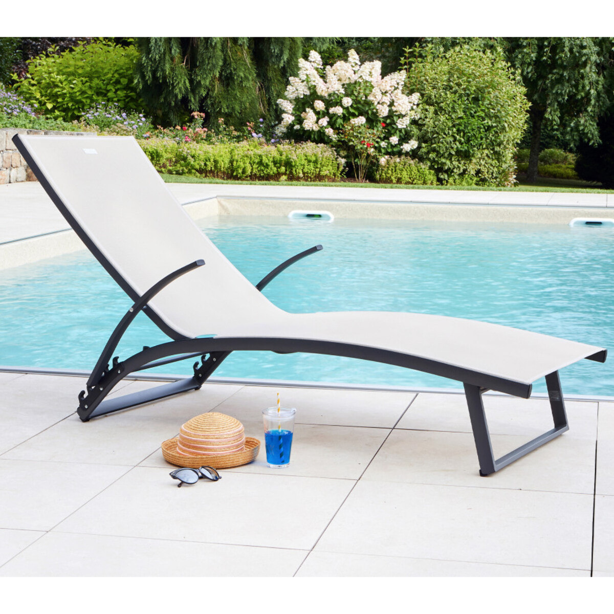 Lot de 2 transats de jardin en aluminium - lin - POLENCA