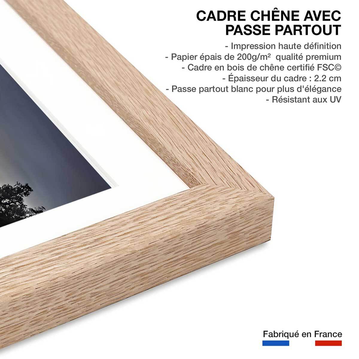 Affiche paysage matin enneigé Affiche + cadre en bois - Chêne