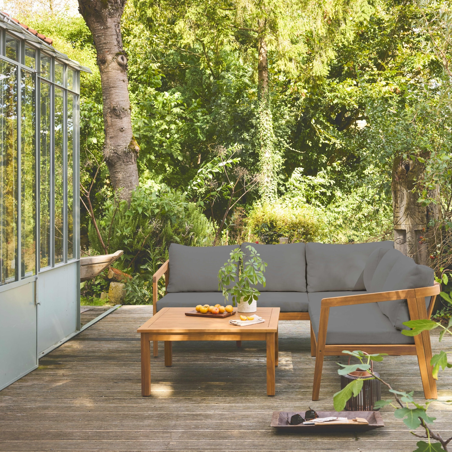 Salon de jardin d'angle bois d'acacia 5 places LOBERIA CORNER