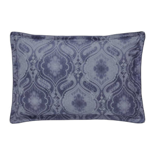 Taie d'oreiller imprimée en satin de coton bio, SHALIMAR, Bleu Marine