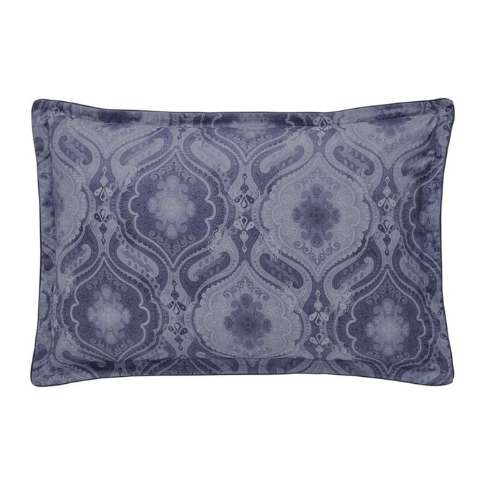 Taie d'oreiller imprimée en satin de coton bio, SHALIMAR, Bleu Marine