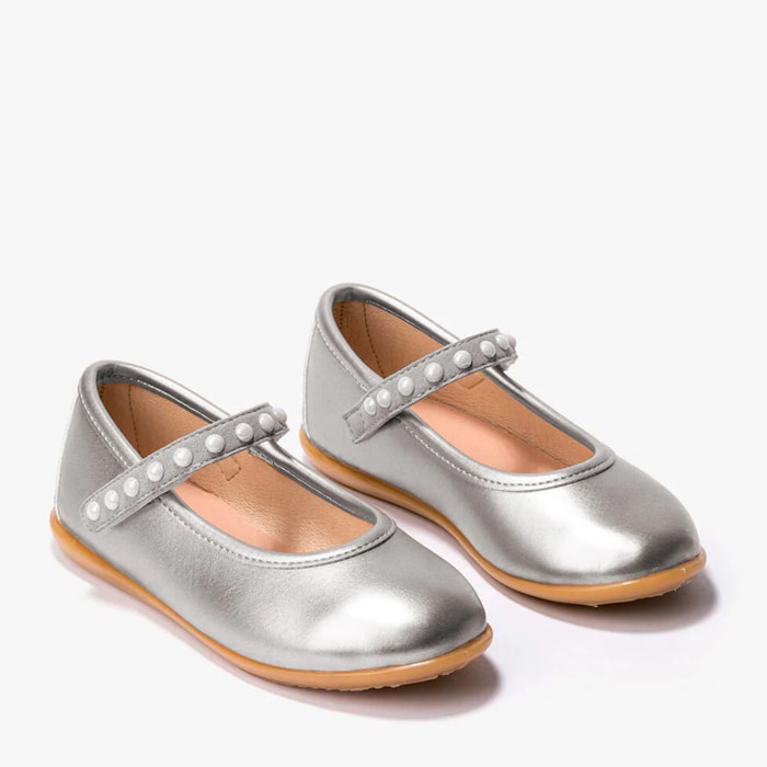 Ballerine da bambina con perle argentate metallizzate