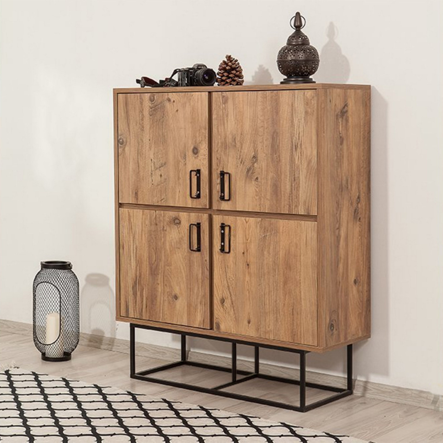 MEXICO - Buffet industriel en bois et métal - 4 portes - 8 rangements