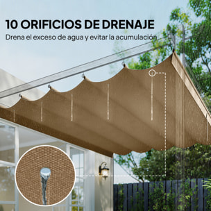Techo de Pérgola 2,5x2,55 m, Techo de Repuesto Retráctil para Marco de Pérgola de 3x3 m, UV30+, Toldo de Tela Solo para Cenador Jardín con 10 Orificios de Drenaje, Pardo