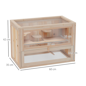 Jaula para Hámster 2 Niveles de Madera 60x35x42 cm Madera