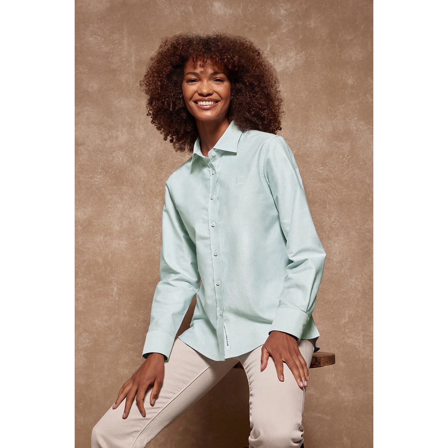 Camicia oxford verde oversize con logo ricamato