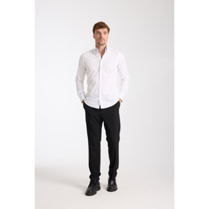 Camicia Uomo 2 Bottoni Button Down Slim Popeline Stretch Unito Bianco