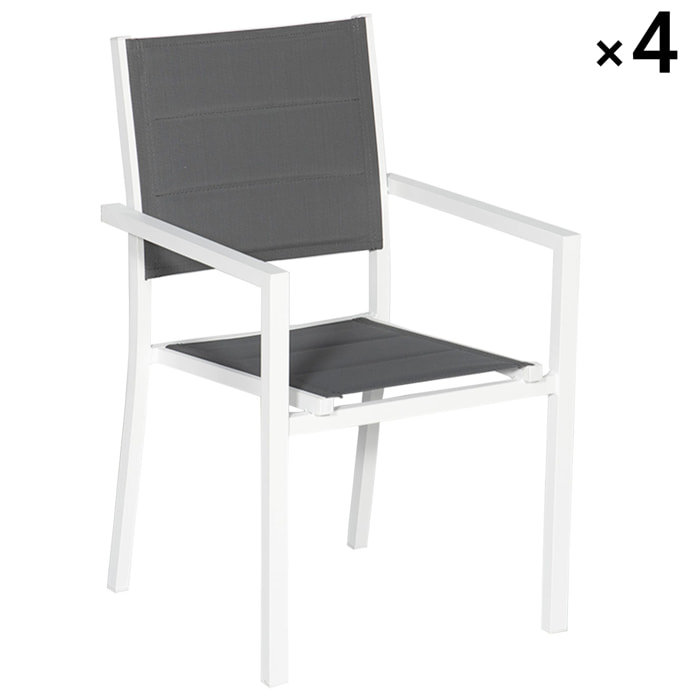 Lot de 4 chaises rembourrées en aluminium blanc - textilène gris