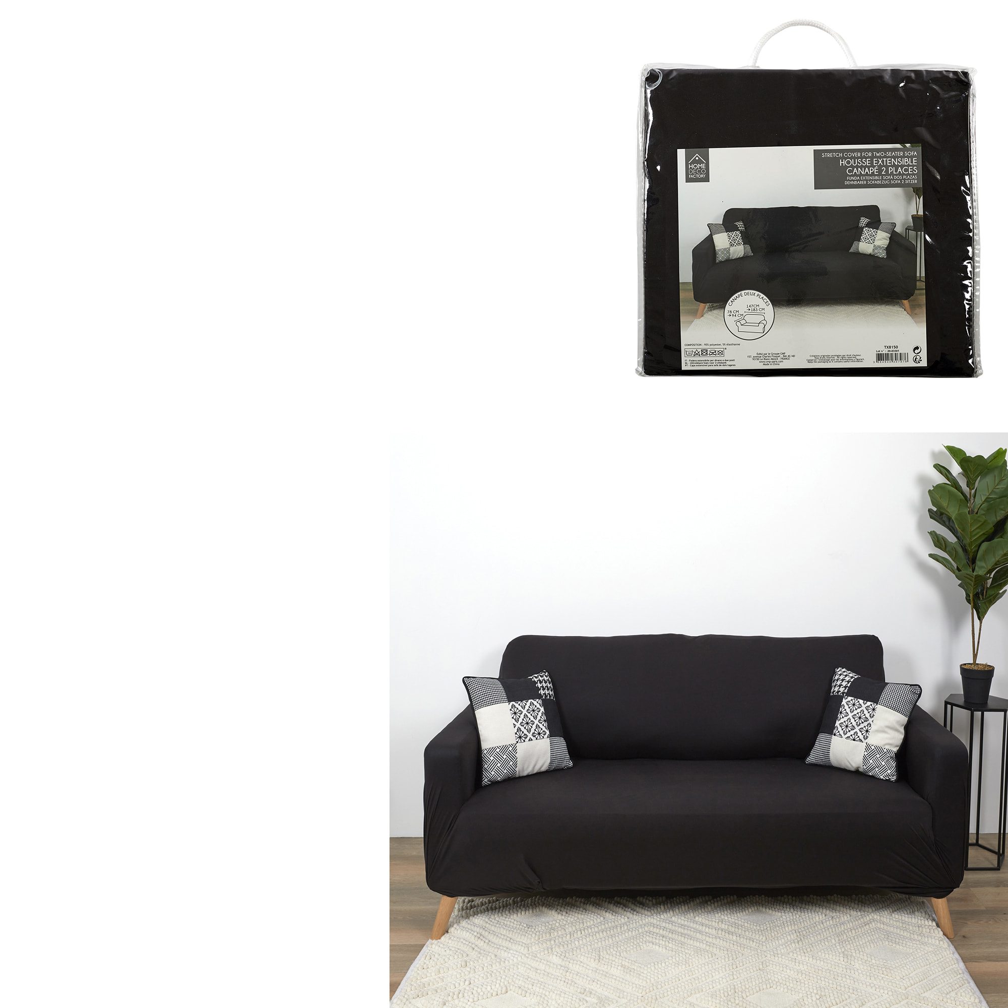 Housse Extensible Canapé - HOME DECO FACTORY - Noir