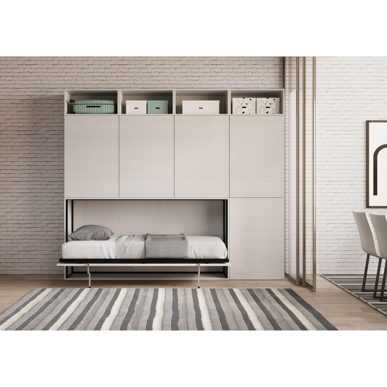 Armoire lit escamotable horizontal 1 couchage 85 Kando composition B Frêne Blanc