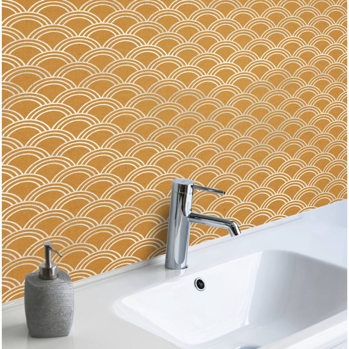 Stickers adhesivos de CERAMIKO - Olas japonesas color Mostaza 80x210