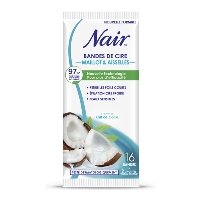 Pack de 3 - Nair - Bandes de cire froide maillot & aisselles à l'extrait de coco