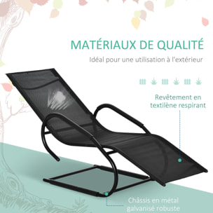 Chaise longue transat design - assise, dossier ergonomique, accoudoirs - métal époxy textilène noir