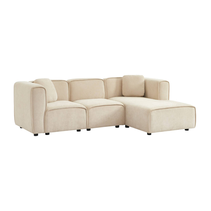 Canapé d'angle droite 3 places tissu beige 2 coussins carrés L 230 x P 145 x H 70 cm - Lester