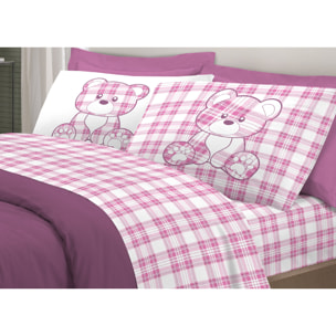 Completo Lenzuola In 100% Cotone Orsetto Tartan Primavera