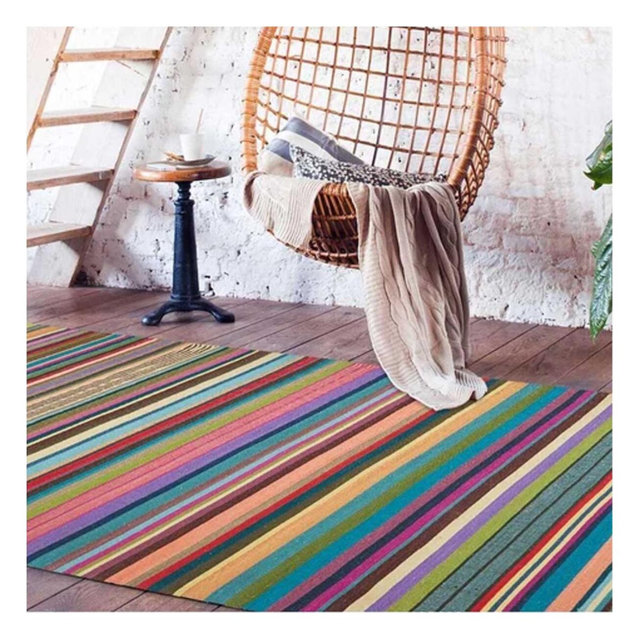 Tapis Kilim tissé à la main en laine motif Lignes multicolores