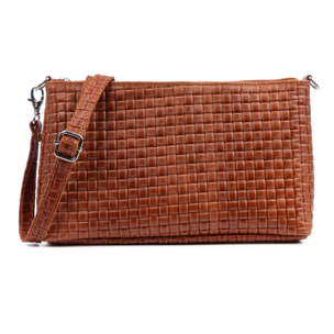 Zia Bolso bandolera Mujer. Piel auténtica Gamuza Grabado Geométrico.