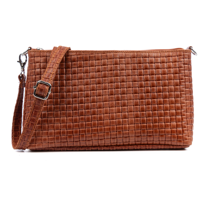 Zia Bolso bandolera Mujer. Piel auténtica Gamuza Grabado Geométrico.