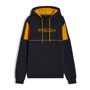 Felpa cappuccio con stampa FREDDY e inserti in contrasto