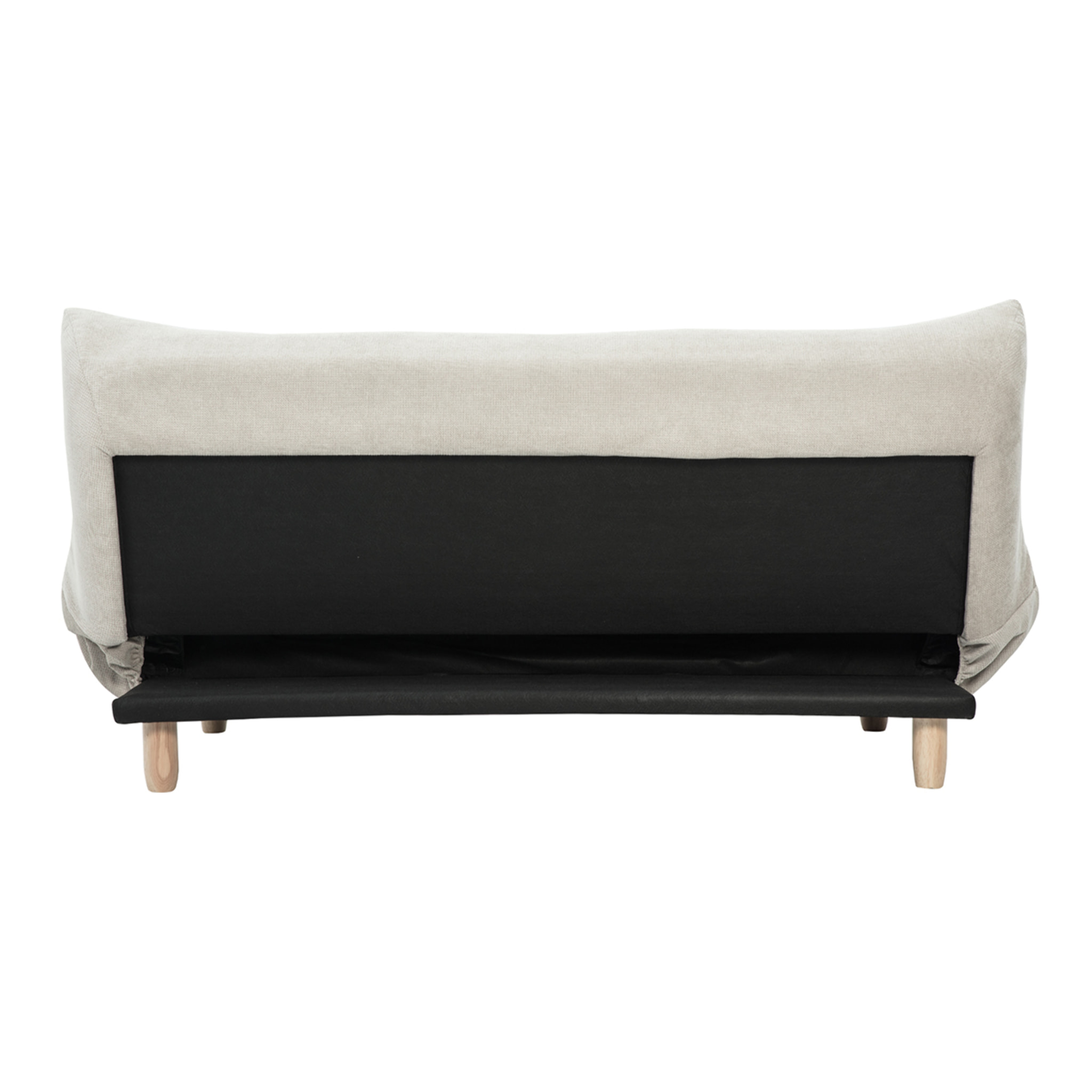 Canapé convertible scandinave 3 places en tissu beige et bois clair YUMI