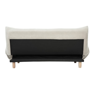 Canapé convertible scandinave 3 places en tissu beige et bois clair YUMI