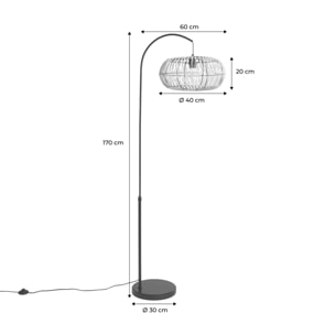 Lampadaire intérieur exotique rotin naturel métal et pierre effet marbre H170cm Diego