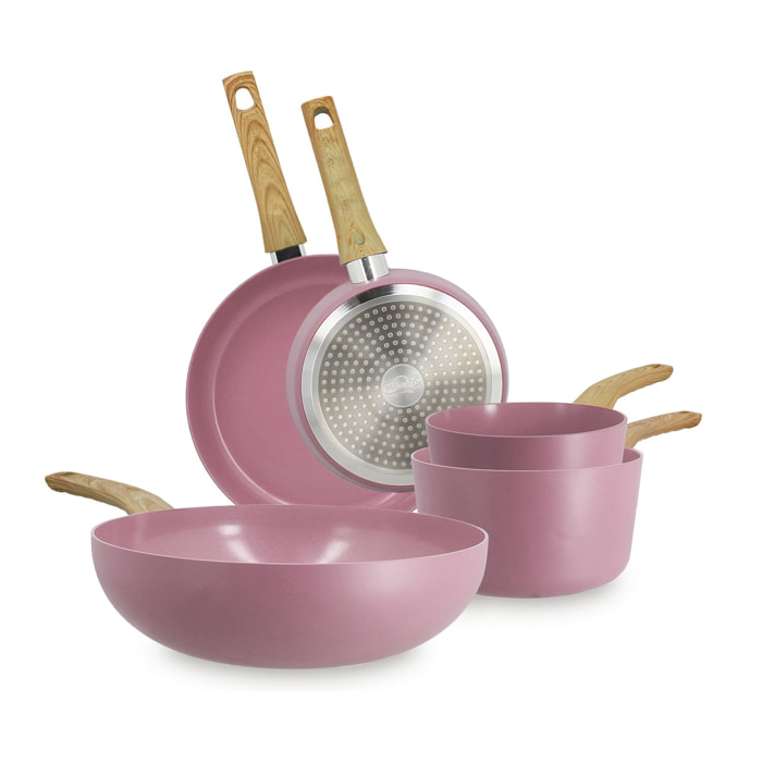 Batterie de cuisine 5 pièces en aluminium recyclé lilas - tous feux COLORAMA