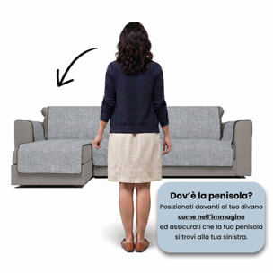 COPRIDIVANO PENISOLA SINISTRA COMFORT, Antiscivolo, Cotone+Microfibra+Fibre Varie, Made in Italy - GRIGIO SCURO