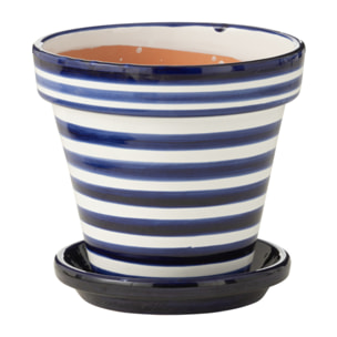 J-Line cache-pot Granada Stripes Handmade + Painted - céramique - bleu - medium - Ø 27 cm