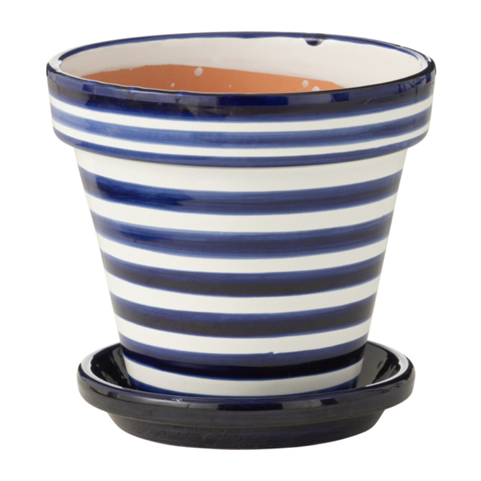 J-Line cache-pot Granada Stripes Handmade + Painted - céramique - bleu - medium - Ø 27 cm