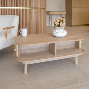 Table basse ovale en bois de pin et portes coulissantes 105cm HECTOR