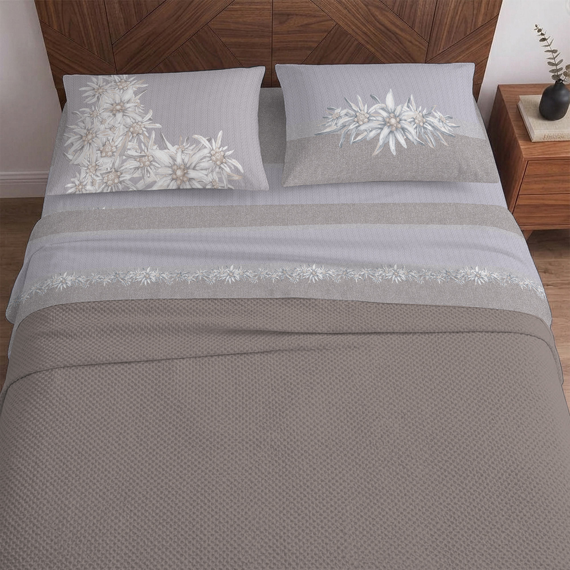 Completo letto stella alpina tortora 100% cotone