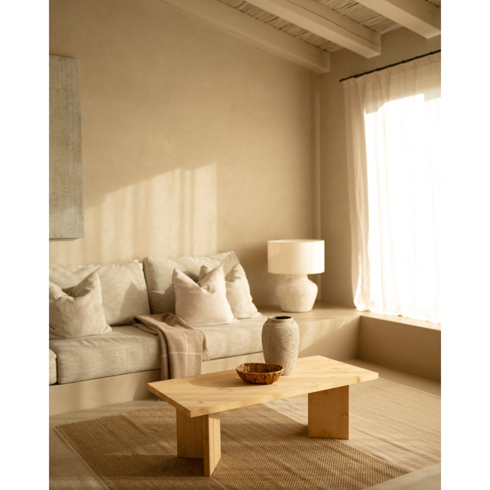 Mesa de centro de madera maciza en tono roble medio de 120x55cm Alto: 40 Largo: 120 Ancho: 55