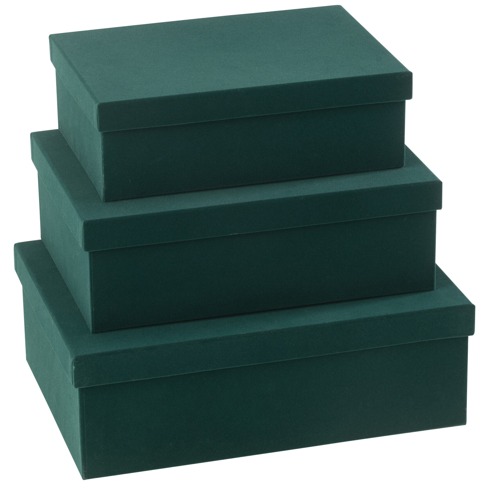 J-Line boîte Rectangle - velours/papier - vert - 3 pcs