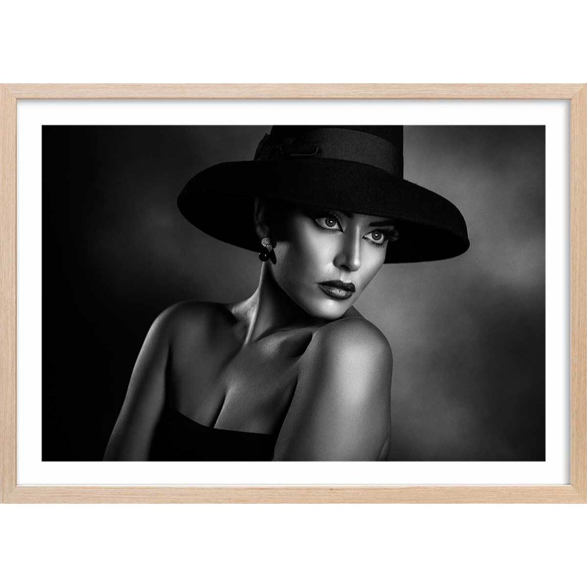 Affiche photo L'élégance en noir et blanc Affiche + cadre en bois - Chêne