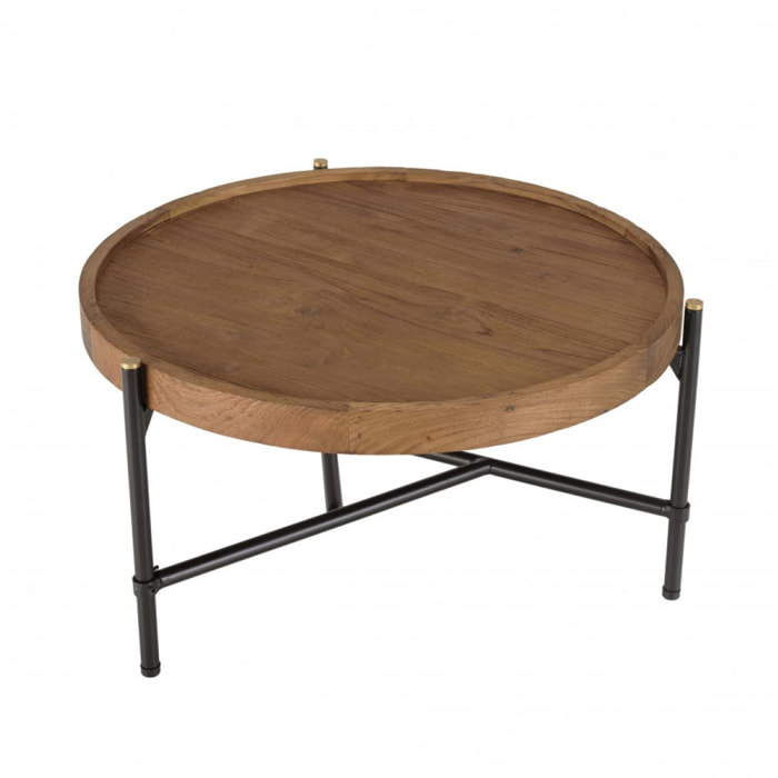 ALIDA - Table basse ronde 58x58cm plateau en teck recyclé