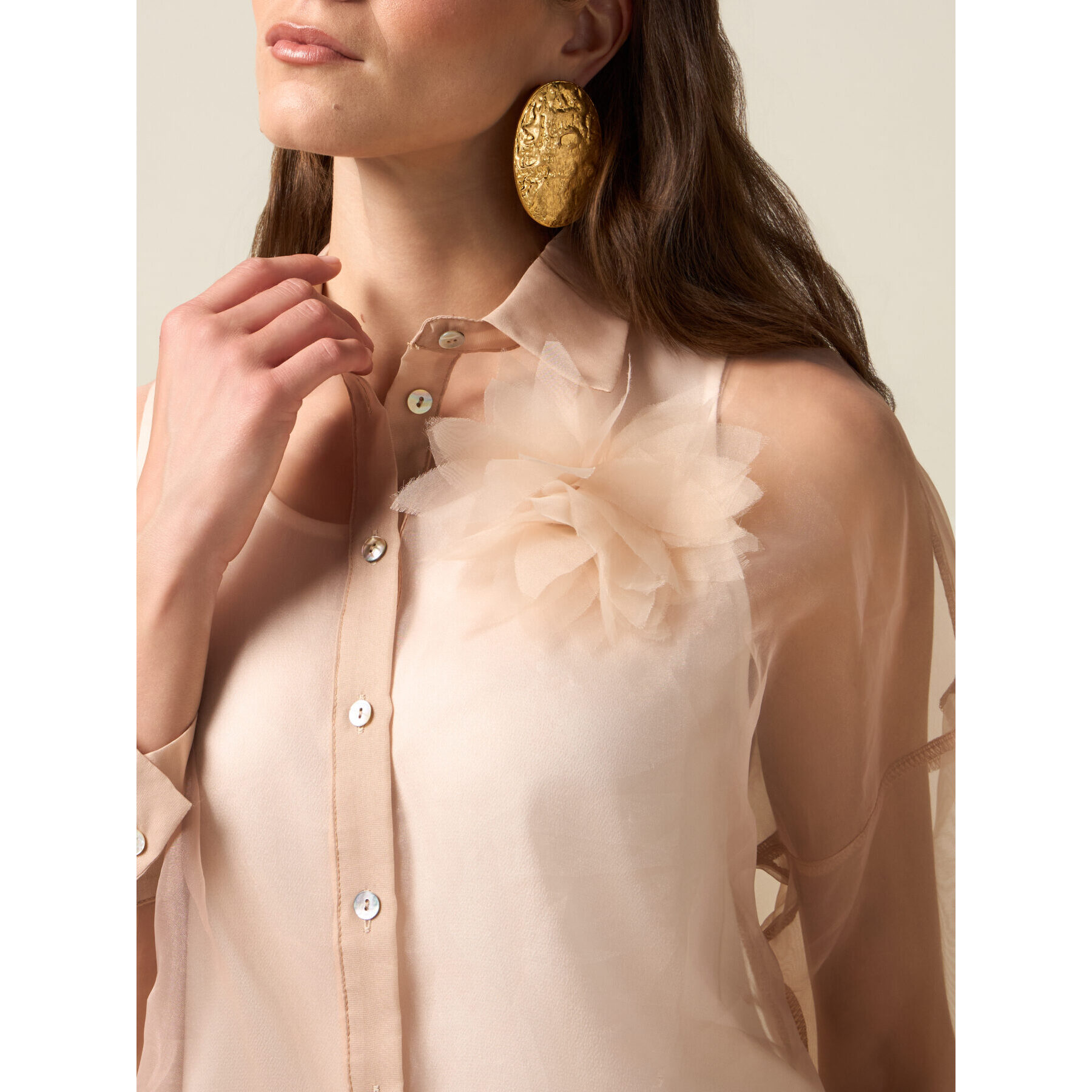 Oltre - Camicia in organza con spilla - Rosa