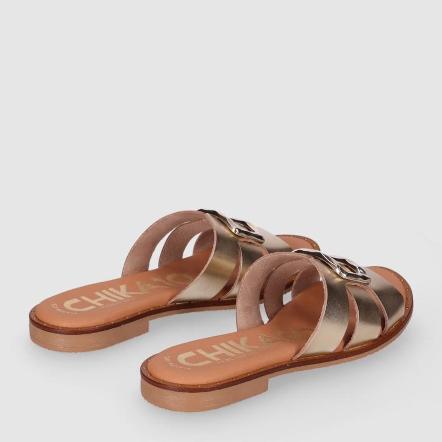 Sandalias de Piel - Platino - Tacón: 1 cm