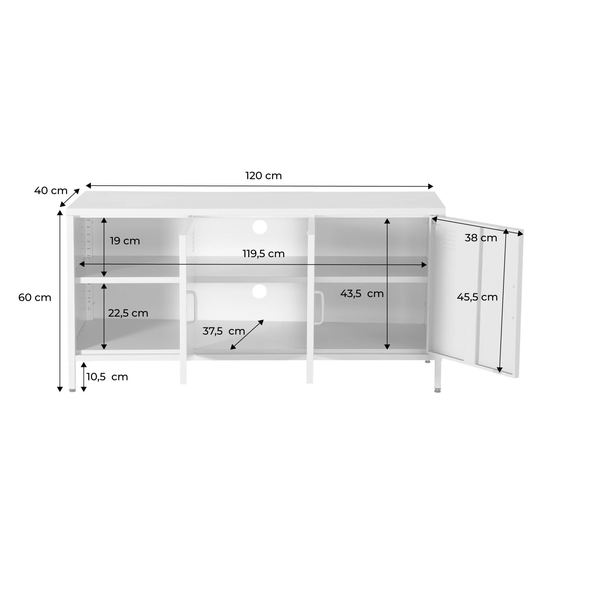 Meuble TV industriel métal crème 3 portes 120cm - Alabama