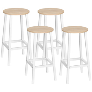 Conjunto de 4 Taburetes de Bar Taburetes Altos de Cocina con Patas de Acero y Reposapiés Carga 75 kg para Salón Comedor 32,5x32,5x65 cm Natural y Blanco