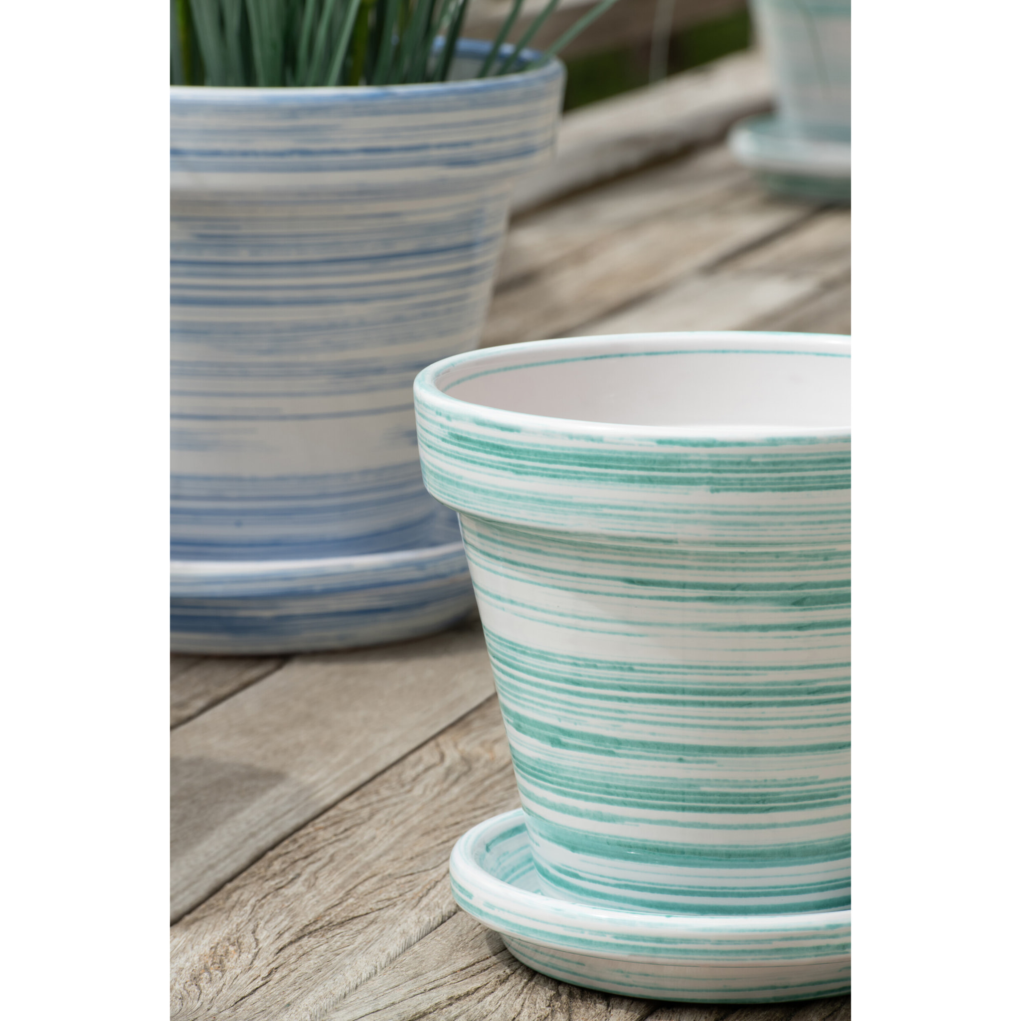 J-Line Cache-pot - céramique - vert menthe/blanc - medium