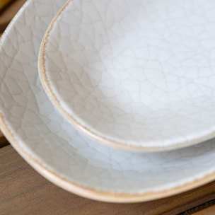 Lot de 6 assiettes ovales en porcelaine blanche et liseré beige 19cm NUANCE