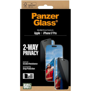Protège écran PANZERGLASS iPhone 17 Pro verre trempé Privacy