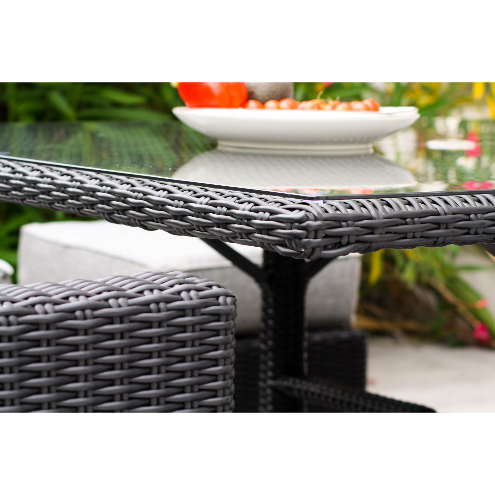 OCEANE - Ensemble repas de jardin encastrable 8 places en résine tressée noire