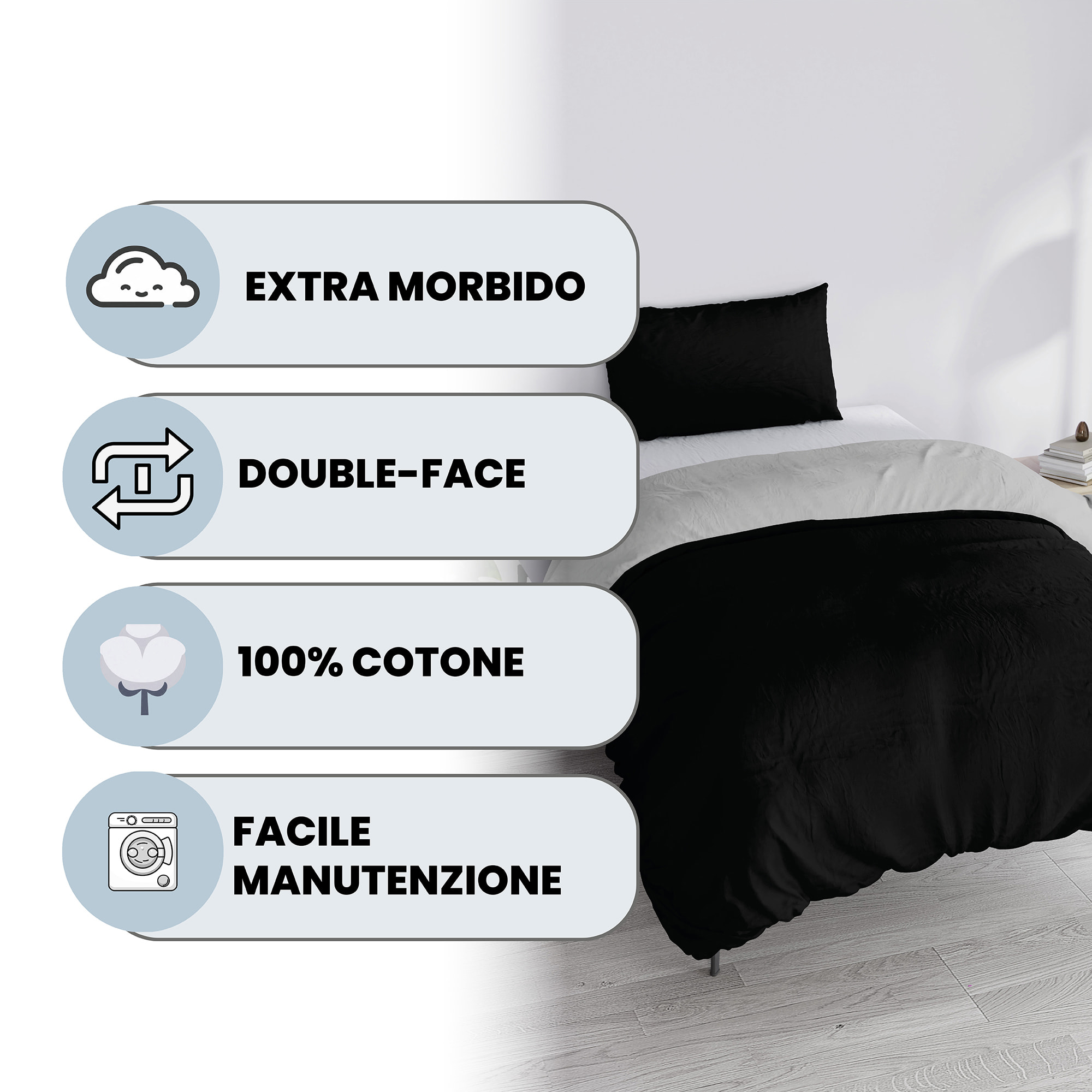 PARURE COPRIPIUMINO NATURAL COLOR SINGOLO - 100% COTONE MADE IN ITALY