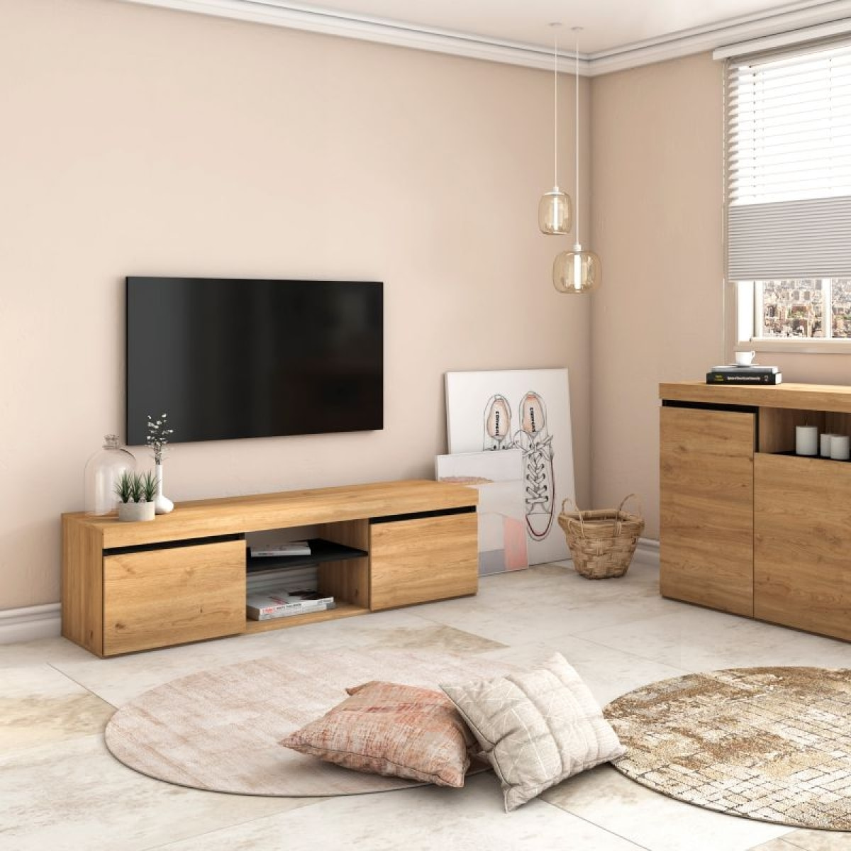 Mueble TV Ebos 140 Roble Nude - Ceniza