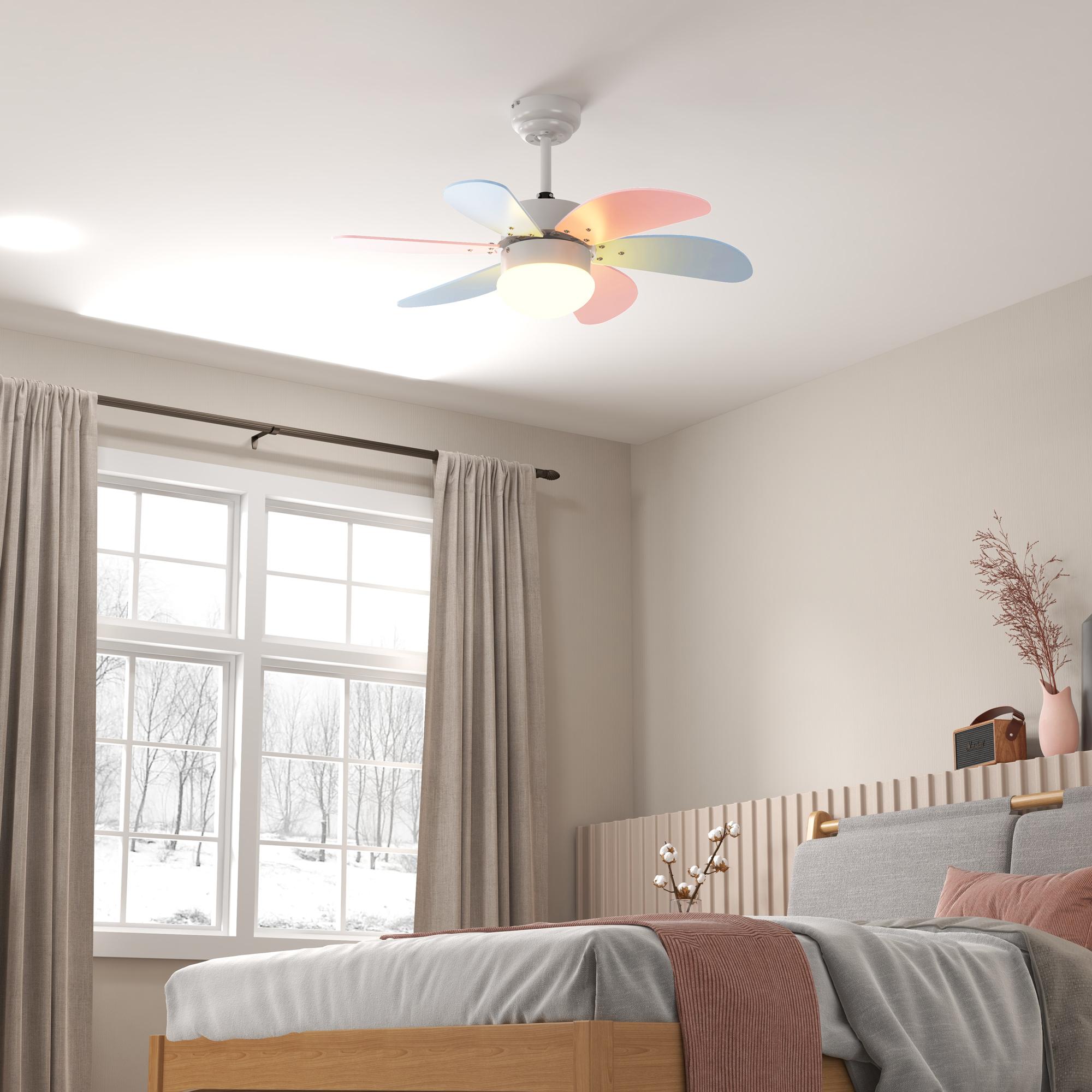 Ventilador de Techo con Luz 34W Ø82,5 cm Motor DC Ventilador de Techo Silencioso con 6 Aspas Reversibles Mando a Distancia 6 Velocidades y Temporizador para Dormitorio Salón Multicolor