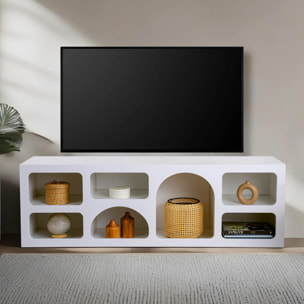 FERRY Buffet bas 7 niches design organique blanc 160x50cm