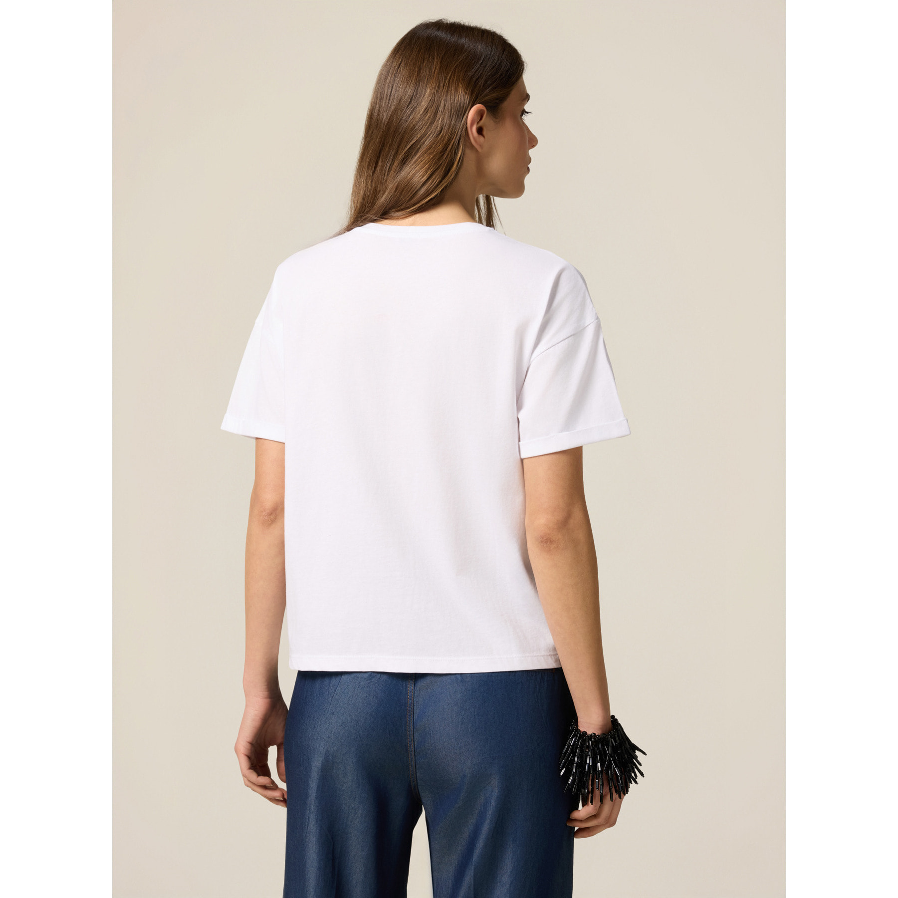 Oltre - T-shirt con taschino e perline - Bianco